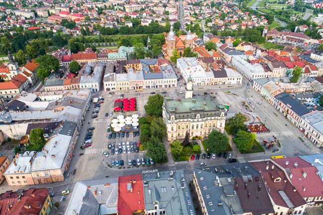 Nowy Sacz, Rynek z Ratuszem. EU, PL, malopolskie. Lotnicze.